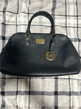 Michael Kors Black Leather Satchel with Gold Accent